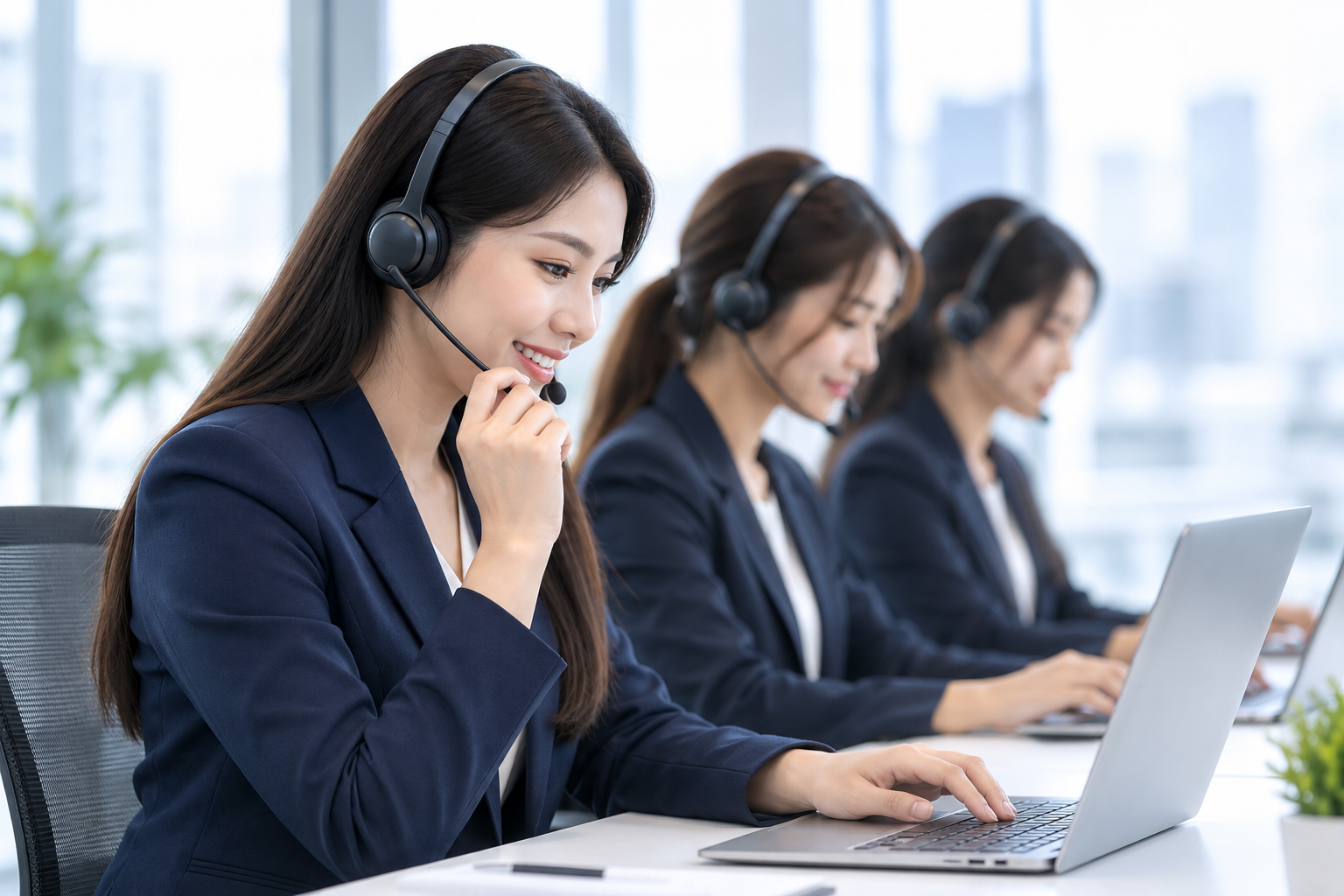 ภาพประกอบแนวคิด: ทีม Telemarketing ใส่ headset ติดต่อและดูแลลูกค้า